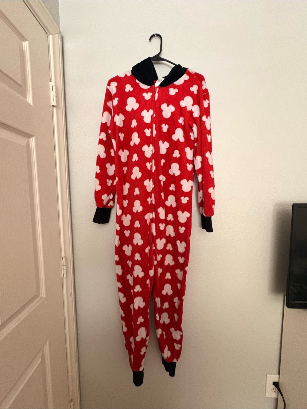 Women’s Red Fleece One-Piece Pajamas with Hood